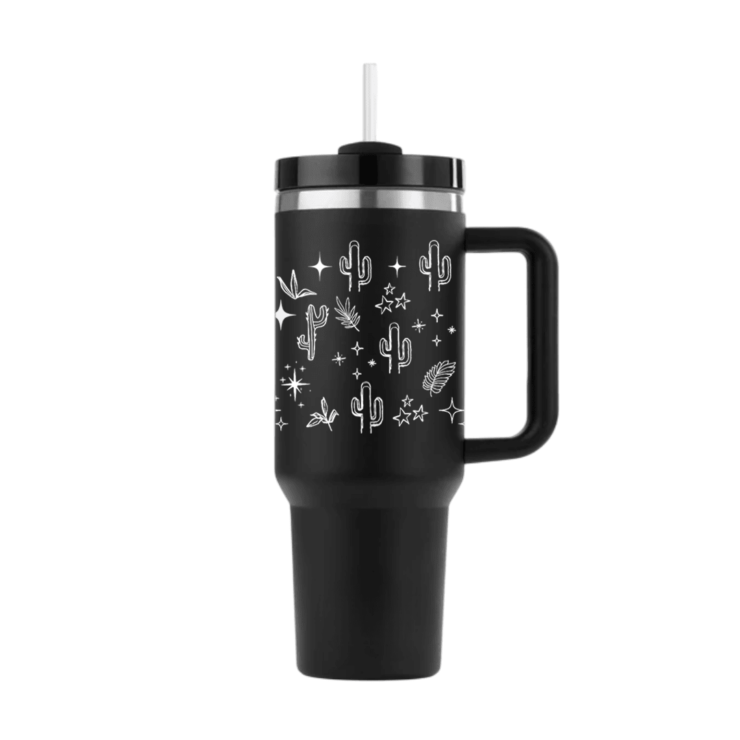 Minimal Boho Line Art Tumbler - Memories InsiteCACTUS ART TUMBLER-(BLACK)